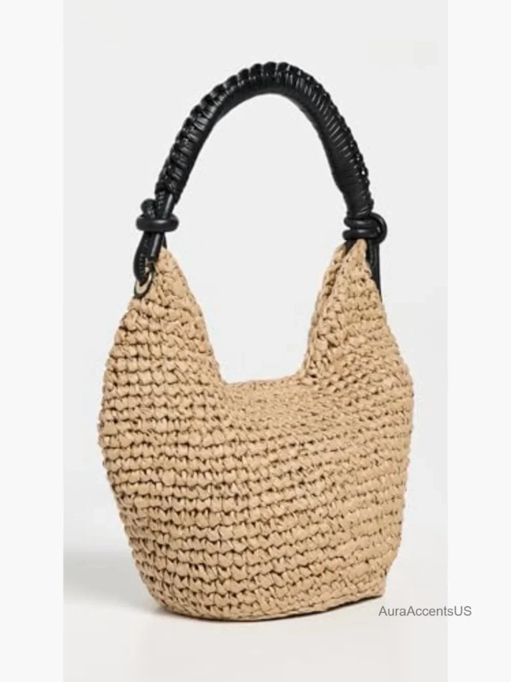 Mini Woven Straw Shoulder Bag with Bead Accents - Picture 5 of 7
